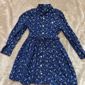 Polo by Ralph Lauren Navy Floral With Belt Kid Dress 4T